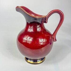 Bay Keramik Germany Oxblood Pitcher with Gold Trim